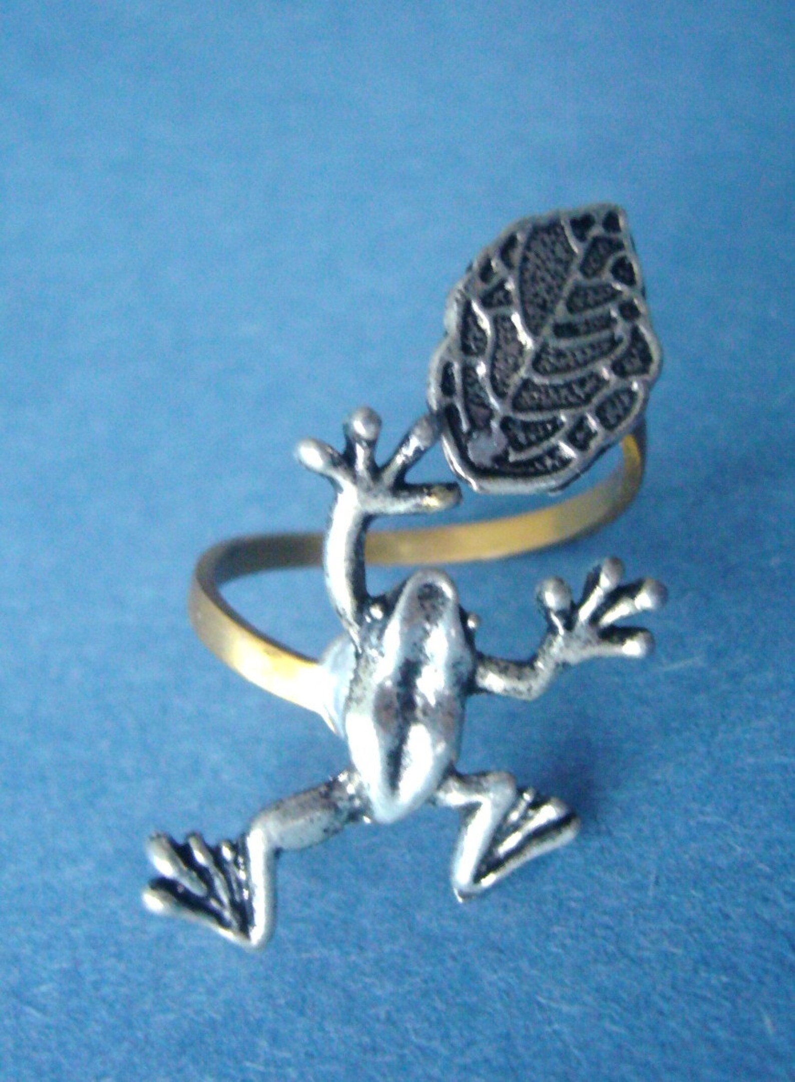 Frog Ring With a Leaf Wrap Style Adjustable Ring Animal Etsy