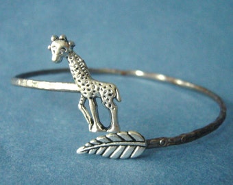 Giraffe cuff bracelet with a leaf wrap style, animal bracelet, charm bracelet, bangle