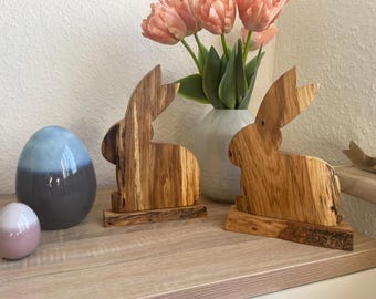 Decorazioni Pasquali In Legno – 2 Coniglietti Rustici Con Occhiali, Centrotavola Da 17,8 Cm, Per Casa E Regalo