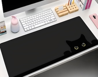 Black Kitten Mouse Pad | Kitten Keyboard Mat XXL | Computer Mouse Pad