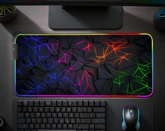 RGB Gaming Mouse Pad: Extended LED Desk Mat, Geometric Design