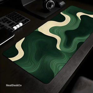 Abstract Topographic Desk Mat: Large Gaming Mouse Pad, Green Office Decor