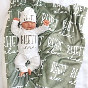 Custom Baby Swaddle with Name or Newborn Outfit Set, Personalized Baby Gift, Baby Shower Keepsake, Embroidered Coming Home Set