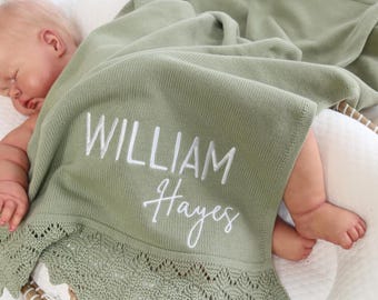 Personalized Knit Baby Blanket, Baby Shower Gift, Embroidered name Baby Blanket, Custom Baby Blanket, Welcome home Baby blanket Keepsake