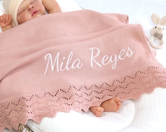 Personalized Knit Baby Blanket, Embroidered Baby Name Blanket, Soft Cotton Baby Blanket, Baby Shower Gift, Custom Baby Blanket,Keepsake Gift