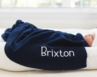 Cotton Knit Baby Blanket, Keepsake Gift for Baby, Breathable Infant Blanket, Embroidered Name, Unique Newborn Gift, Baby Shower Gift
