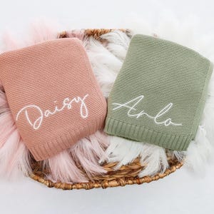 Personalized Baby Cotton Knit Blanket, Personalized with Your Baby&#39;s Name, Soft Cotton Knit, Embroidered Baby Blanket, 100% Cotton Knit