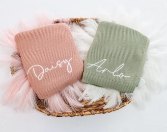 Personalized Baby Cotton Knit Blanket, Personalized with Your Baby's Name, Soft Cotton Knit, Embroidered Baby Blanket, 100% Cotton Knit