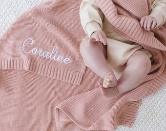 Personalized Baby Name Blanket, Soft & Cozy Cotton Knit, 100% Organic Cotton Baby Blanket, Stylish Blanket, Custom Name, Personalized Gift