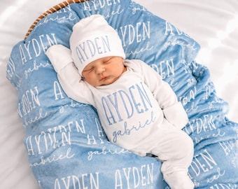 Coming Home Outfit, Custom Name Romper, Personalized Baby Blanket, Newborn Gift Set