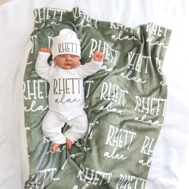 Rhett Lettering Custom Baby Swaddle With Name or Newborn Outfit Set, Personalized Baby ...