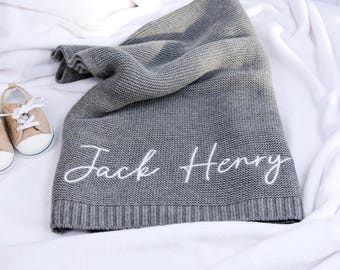 Personalized Baby Blanket, Soft Cotton Knit, Embroidered Name Blanket, Newborn Baby Gift, Baby Shower Keepsake, Custom Baby Blanket