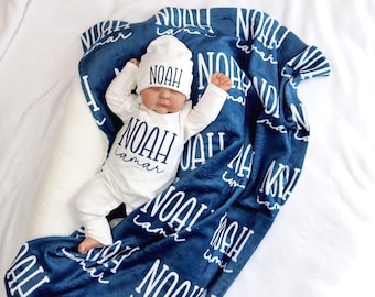 Personalized Newborn Outfit Blanket, Custom Baby Boy  Blanket with Name, Embroidered Baby Gift, Baby Shower Keepsake, Coming Home Set