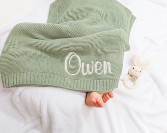Personalized Cotton Knit Baby Blanket, Custom Embroidered, Blanket with Name, Baby’s First Blanket, Cozy ans Soft Blanket, Baby Shower Gift