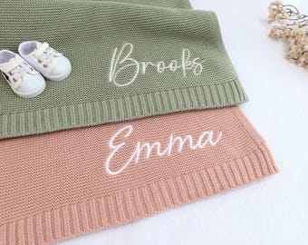 Embroidered Baby Blanket, Knitted Name Blanket, Newborn Cotton Blanket, Blanket with Name, Personalized Blanket, Baby Gift, Baby  Blanket