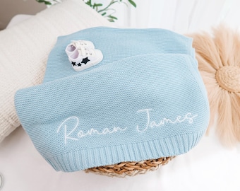 Embroidered Cotton Blanket, Personalized Blanket, Custom Name Embroidery, Gift Stroller Blanket, Birthday Gift Blanket, Breathable Blanket