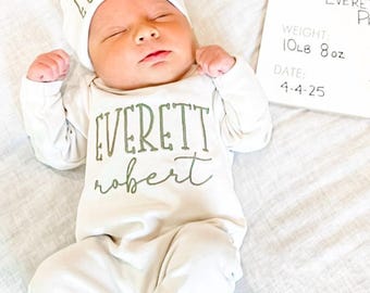 Homecoming Baby Outfit, Personalized Outfit with Hat, Perfect for Newborn, Custom Name, Newborn gift, Custom Baby Apparel, Baby Shower Gift.