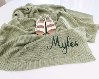 Personalized Baby Name Blanket, Soft & Cozy Cotton Knit, 100% Organic Cotton Baby Blanket, Stylish Blanket, Custom Name, Personalized Gift