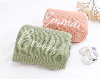 Baby Blanket, Soft Cotton Knit, Embroidered Name Blanket, Newborn Baby Gift, Baby Shower Keepsake, Custom Baby Blanket