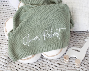 Baby Blanket, Soft Cotton Knit, Embroidered Name Blanket, Newborn Baby Gift, Baby Shower Keepsake, Custom Baby Blanket