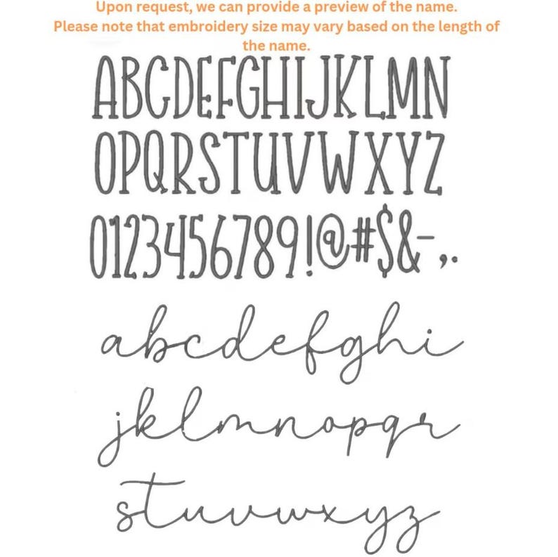May include: A font chart showing uppercase and lowercase letters, numbers, and symbols in a handwritten style. The font is gray on a white background.