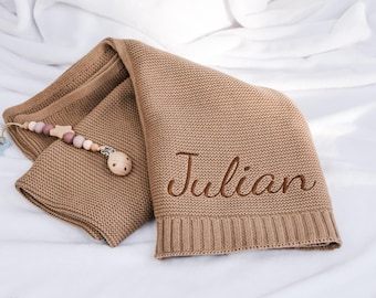 Custom baby blanket, soft cotton knit, embroidered name, cozy newborn gift, baby shower keepsake, personalized for your little one