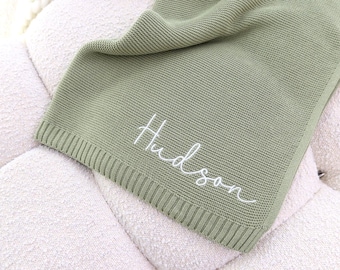 Soft Cotton Knit Baby Blanket, Embroidered Baby Blanket, Custom Baby Blanket, Birthday Gift, Breathable Infant Blanket with Embroidered Name