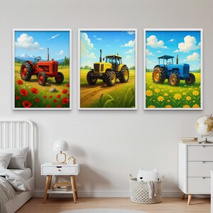 Traktor Poster 3er-Set, Traktor Wandkunst, Traktor Drucke, Bauernhof Themen Kinderzimmer Dekor, Kinderzimmer Wandkunst, Jungen Zimmerdeko