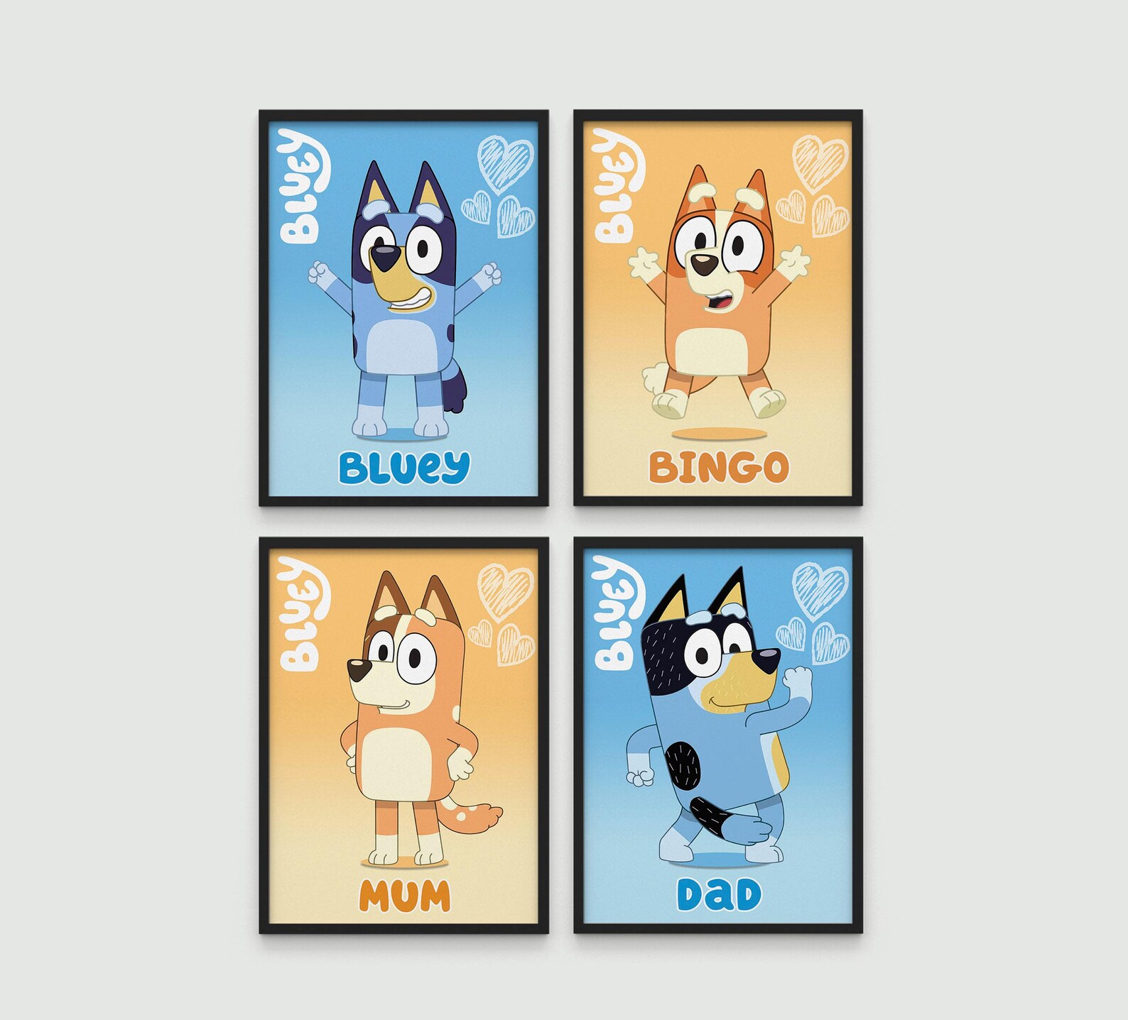 Bluey Poster Set of 4, Bluey Poster, Bluey Art Print, Bluey Wall Art, Bluey and Bingo, Bluey Mum ...