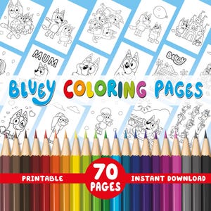 Pagine da colorare stampabili di Bluey, pagine da colorare stampabili per bambini, pagine da colorare per feste di compleanno, Bluey e i suoi amici, pagine di attività per bambini