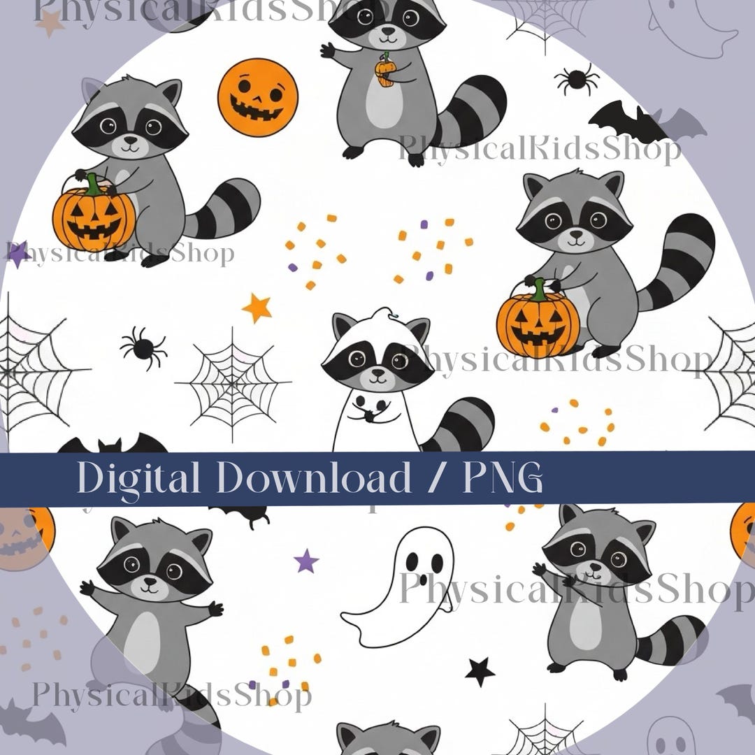 Halloween Raccoon Seamless Pattern, Cute PNG (digital Download) - Etsy