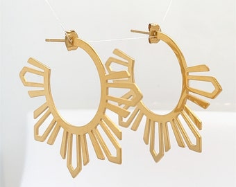 Gold Bayani XL Hoop Earrings, Stainless Steel, Philippines/Filipina Inspired Jewelry