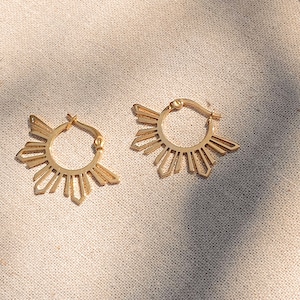 The Bayani Half Sun Hoop Earrings / Small / Gold / Filipina Small Half Sun Hoop Earrings/ Philippines