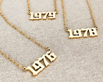 Gold Plated Stainless Steel Year Number Necklace