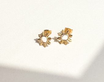 Gold Bayani Full Sun Post Earrings, Stainless Steel, Philippines/Filipina Inspired Jewelry