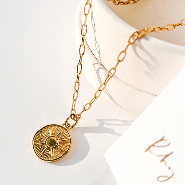 Gold Bayani Medallion Necklace, Stainless Steel, Philippines Inspired Jewelry