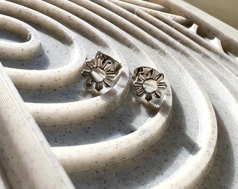 Silver Bayani Mini Sun Post Earrings, Stainless Steel, Philippines/Filipina Inspired Jewelry