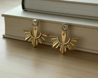 Gold Bayani Half Sun Convertible Post Earrings, Stainless Steel, Philippines/Filipina Inspired