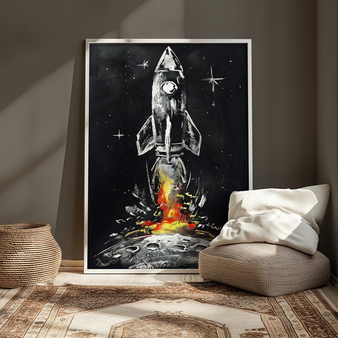 Rocket Ship Wall Art | Space Themed Poster | Kids Room Decor | Outer ...