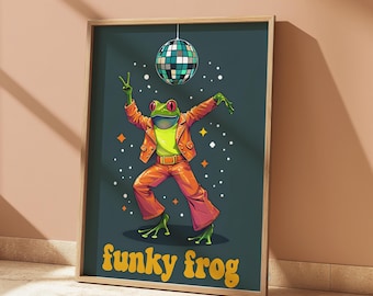 Retro Frog Disco Print | Quirky 70s Wall Art (Digital Download)