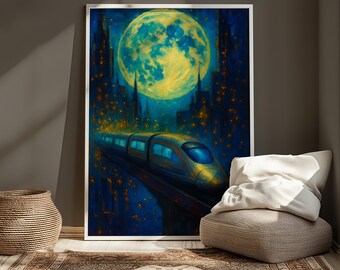 Neon Cyberpunk Train Print, Futuristic Sci-Fi Art (Digital Download)