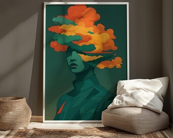 Surreal Cloud Head Portrait Print, Abstract Psychedelic Wall Art (Digital Download)