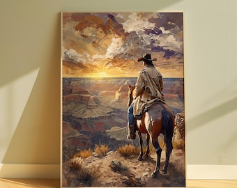 Western Cowboy Canyon Art Print | Rustic Southwest Decor (Digital Download)