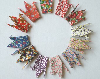 12 Beautiful Large Washi Japanese Origami Paper Cranes in traditional designs (Free Ship worldwide for order more than USD35)