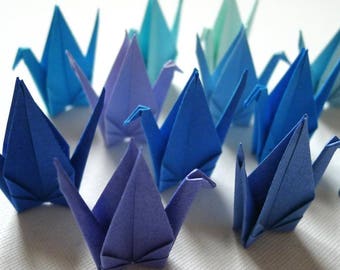 96 Beautiful Gradient Japanese Origami Paper Cranes (3' x 3') - Ocean Blue  (Free Ship worldwide for order more than USD35)