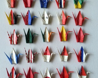 25 Flags of the World Origami Paper Cranes - made with 7.5cm x 7.5cm sheets  (Free Ship worldwide for order more than USD35)