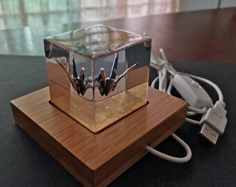 Eternity Origami Crane Epoxy cube night light