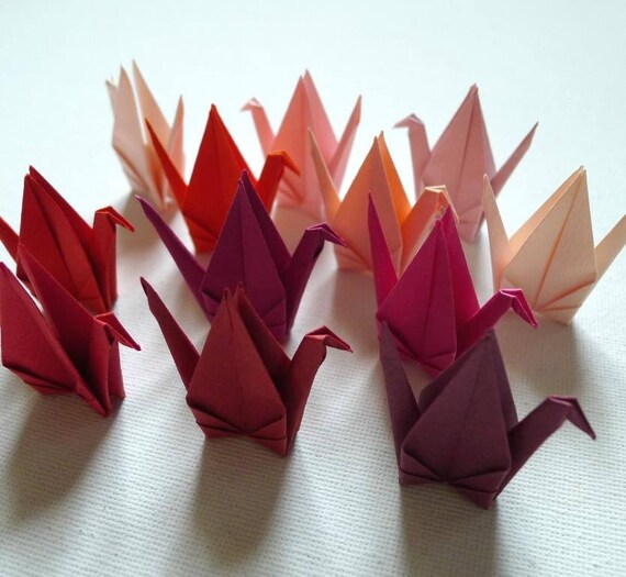 96 Beautiful Gradient Japanese Origami Paper Cranes 3 X 3 Romantic Redpink