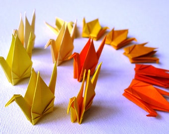 96 Beautiful Gradient Japanese Origami Paper Cranes (3' x 3') - Summer Yellow & Orange  (Free Ship worldwide for order more than USD35)