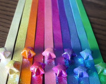 Rainbow Spectrum Pearlescent Sparkling Origami Lucky Star Paper Strips - pack of 80 strips (USD35 Free Ship Worldwide*)